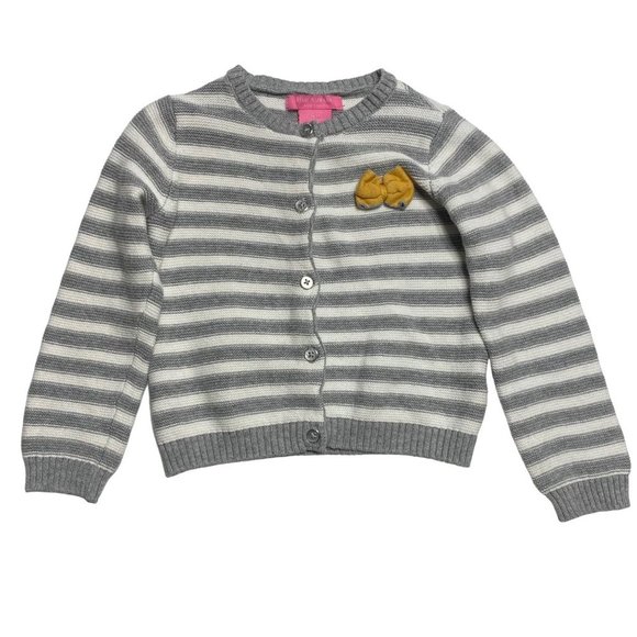 Isaac Mizrahi Girl Size 3T Gray Striped Cotton Knit Button Up Cardigan Sweater - Picture 1 of 6